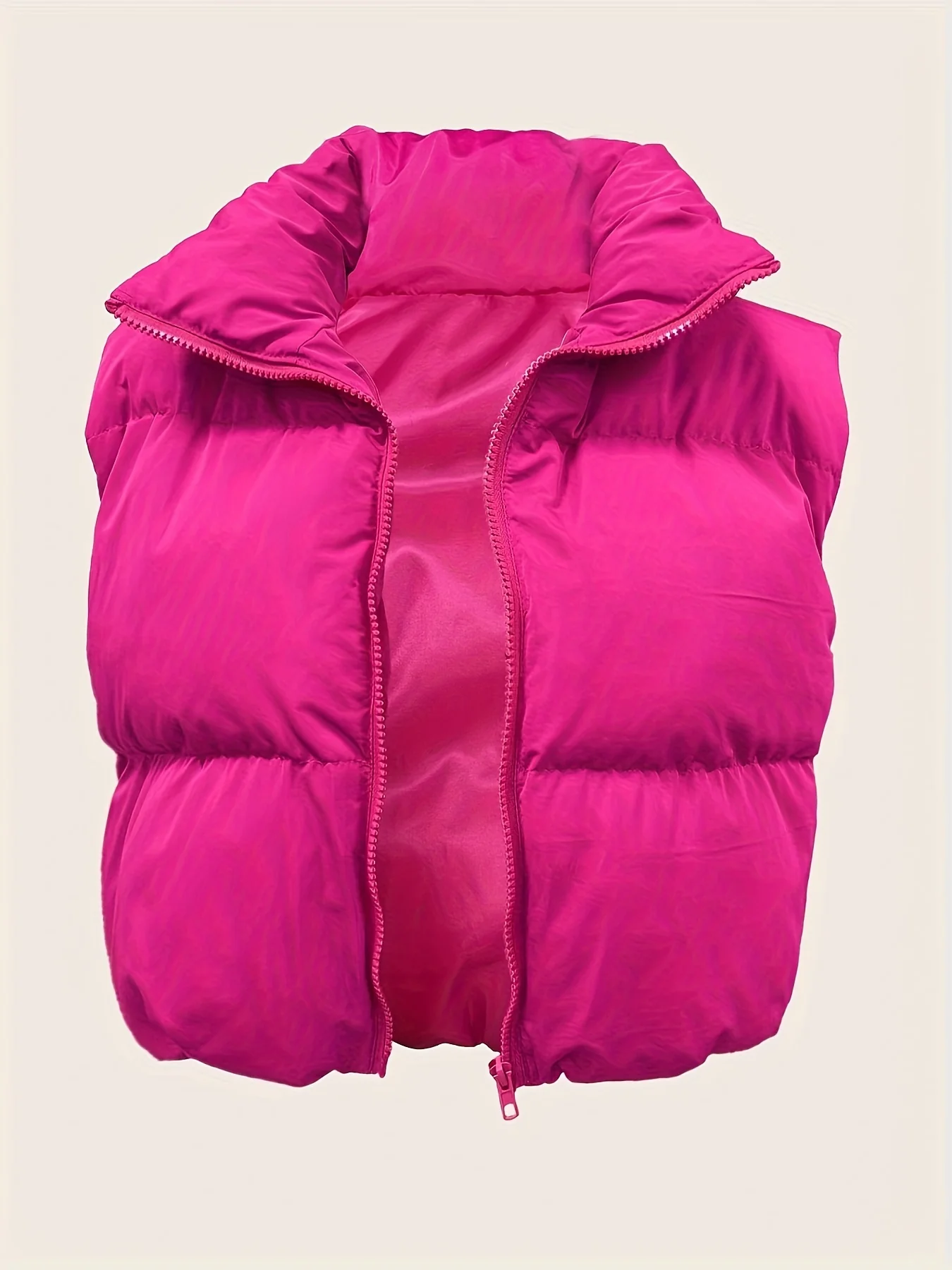 deanwangkt High Neck Zip Up Vest Coat, Casual Solid Sleeveless Outerwear, Women's Clothing - Deanwangkt