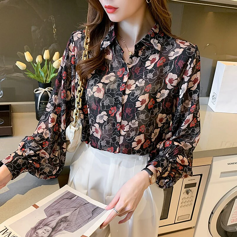 deanwangkt Spring Summer Women's chiffon Blouses New chic printing ladies shirts Long Sleeve Shirts Tops Blusas Mujer - Deanwangkt
