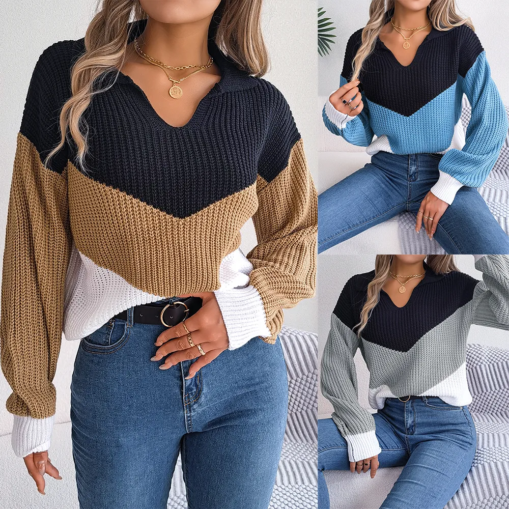 deanwangkt Color Lantern Long Sleeve Knitted Sweater Women Casual Pullovers Autumn Winter - Deanwangkt