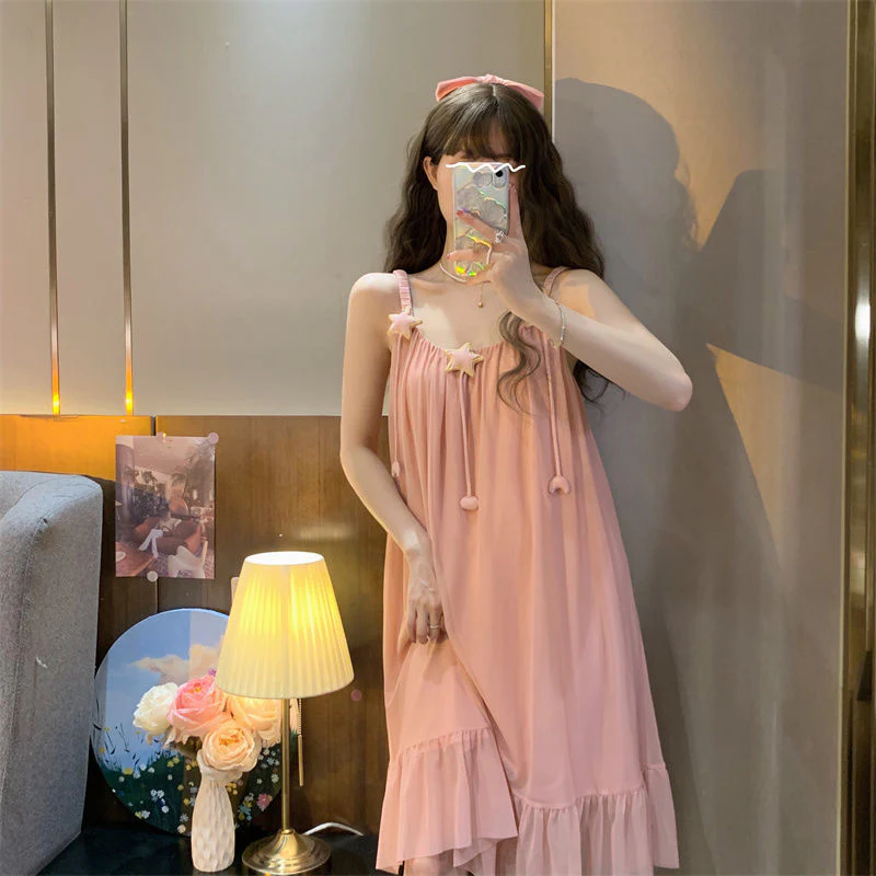 Sleepwear Women Nightwear Women's Sweet New Summer Long-sleeved Sexy Lace Home Clothes Night Gown Sleep Dress - Deanwangkt