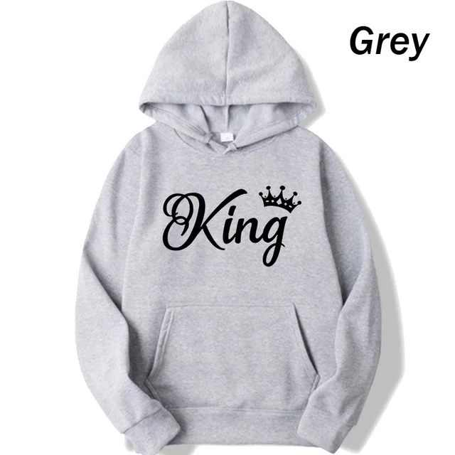 deanwangkt Fashion Men Women Long Sleeve Pullover Hooded Sweatshirts Unisex King and Queen Print Hoodies Casual Streetwear Couple Sweat - Deanwangkt