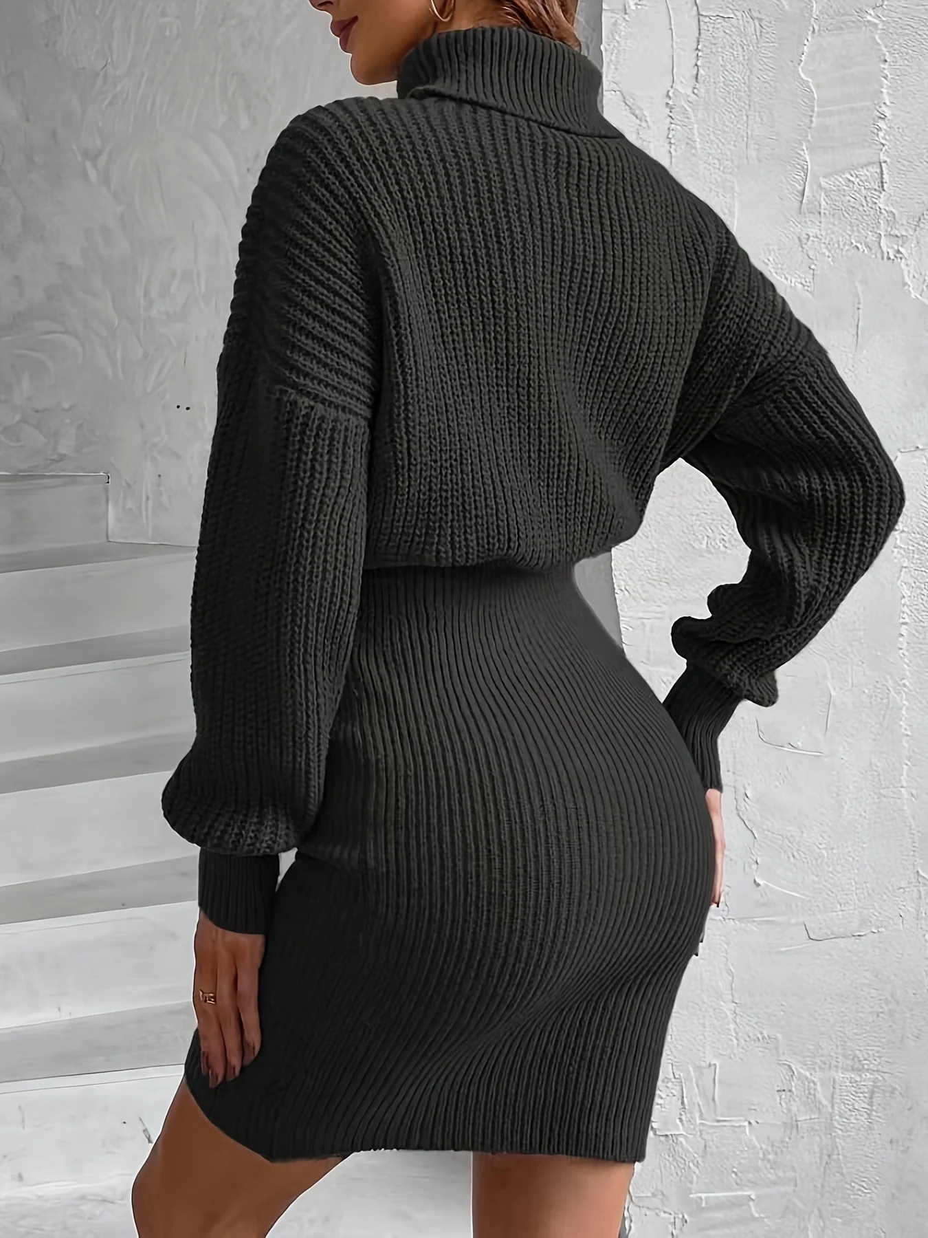 Turtleneck Sweater Dress, Casual Solid Long Sleeve Bodycon Dress, Women's Clothing - Deanwangkt