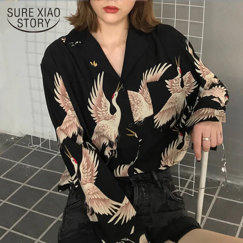 Graduation Gifts  Vintage Printed Fashion Women Blouses  women Long Sleeve Shirts print Chiffon blouse women ladies Loose Femme top 0845 30 - Deanwangkt