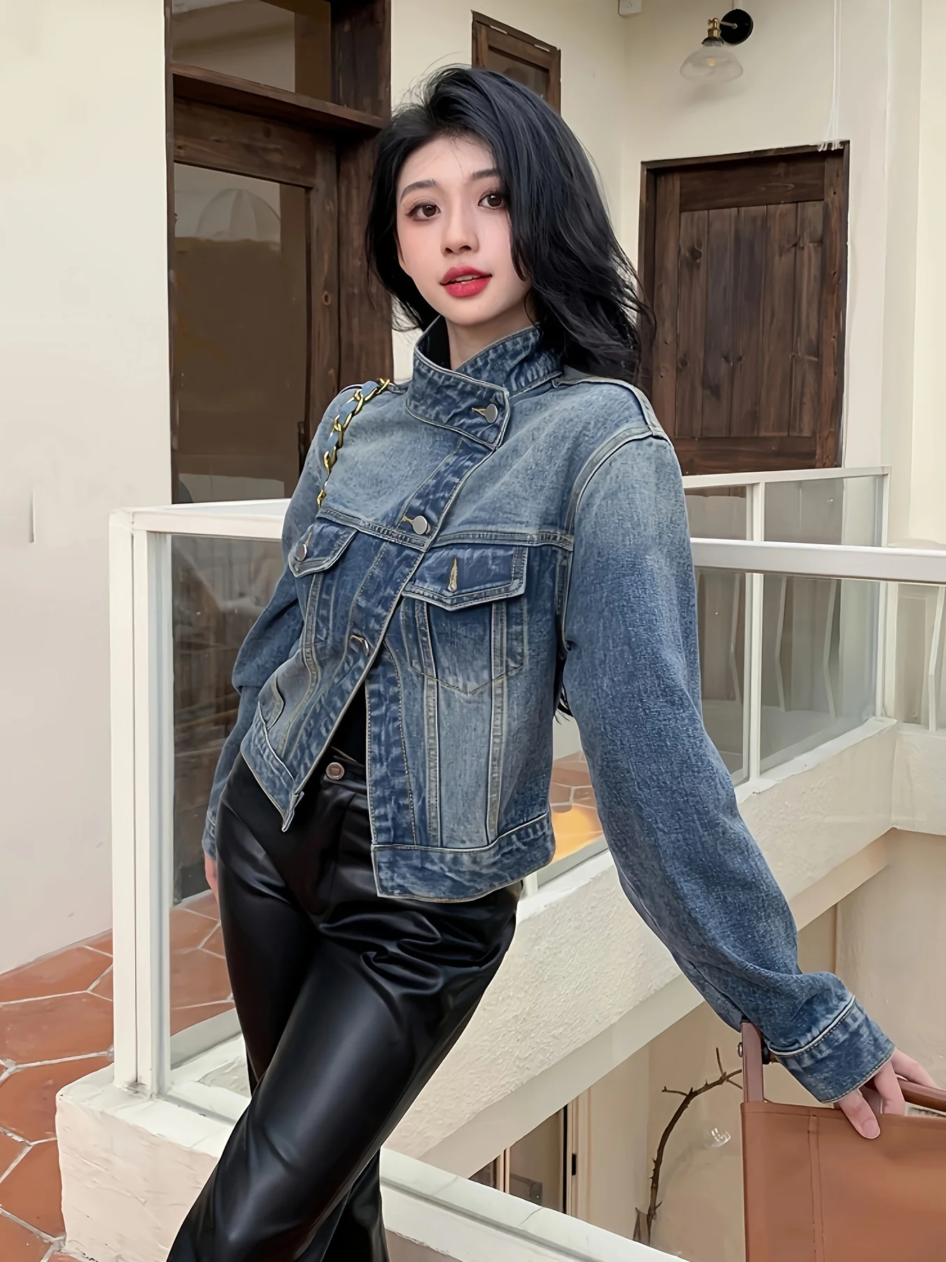 Long Sleeves Lapel Denim Coat, Flap Pockets Single Breasted Button Versatile Denim Jacket, Women's Denim Clothing - Deanwangkt