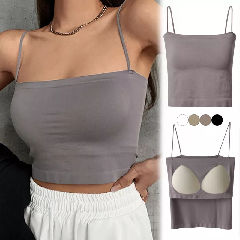 deanwangkt Sexy Crop Top Women Spaghetti Strap Tank Tops Summer Sleeveless Cami Tube Top Basic Solid Camisole Cotton Bustier Soft Bra Vest - Deanwangkt