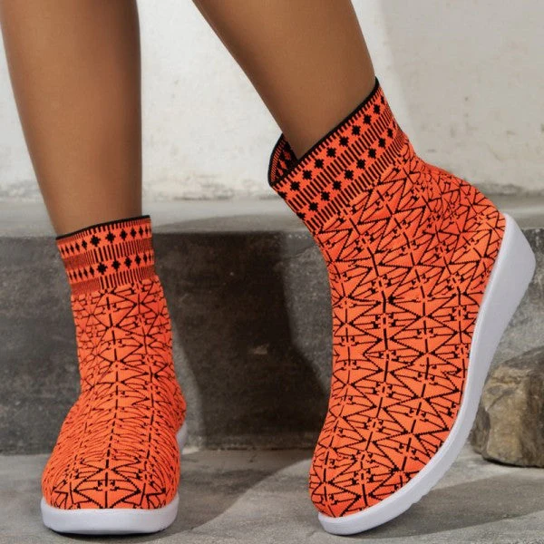deanwangkt - Tangerine Red Casual Patchwork Round Comfortable Out Door Shoes - Deanwangkt