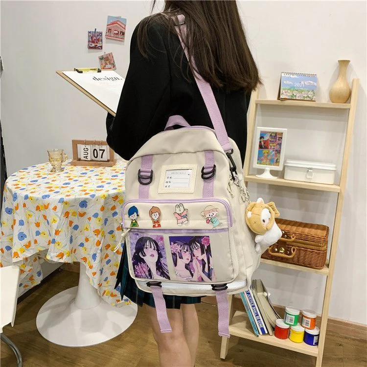deanwangkt Multifunctional Japanese Style Kawaii Backpack Nylon Shoulder Bag School Girls Tote Bag Crossbody Bag Large-capacity School Bags - Deanwangkt