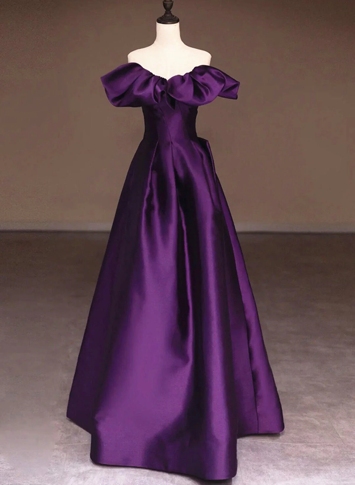 Solvbao Dark Purple Satin Off Shoulder Long Prom Dress, Purple Satin Evening Dress - Deanwangkt