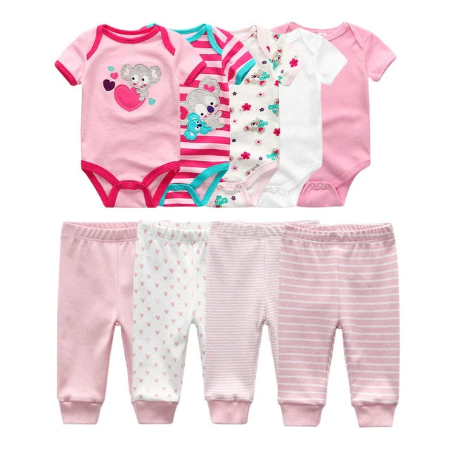 6/9PCS Baby Girl Clothes Newborn Unisex Solid Bodysuits+Pants Cotton Baby Boy Clothes Short Sleeve Girls Baby Clothing Cartoon - Deanwangkt