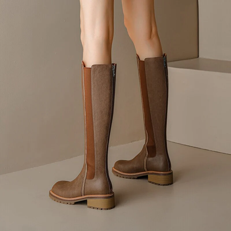 deanwangkt Autumn Boots   NEW Fall Women Shoes Round Toe Chunky Shoes Women Winter Split Leather Knight Boots Thick Heel Knee High Boots Retro Boots Women - Deanwangkt