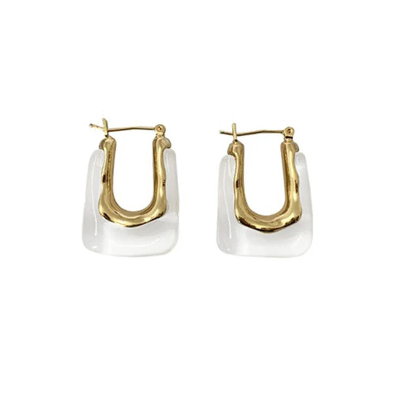 deanwangkt  New Trendy Transparent Resin Hoop Earrings for Women Girls Geometric Irregular Metal Acrylic Earrings Party Jewelry - Deanwangkt