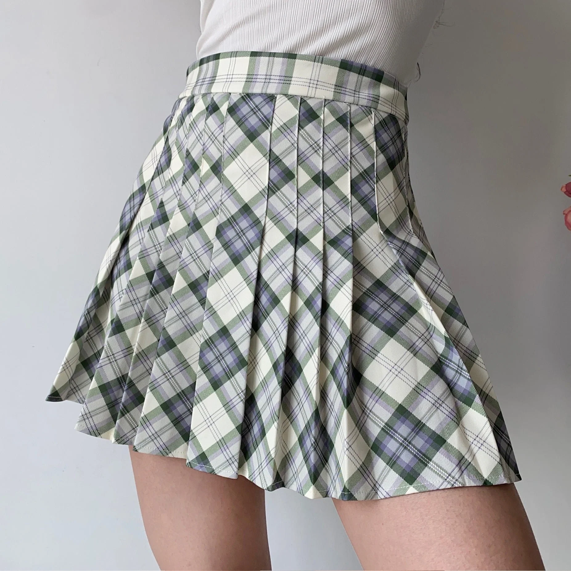 deanwangkt - Seoul Style Plaid Tennis Skirt // Mint - Deanwangkt