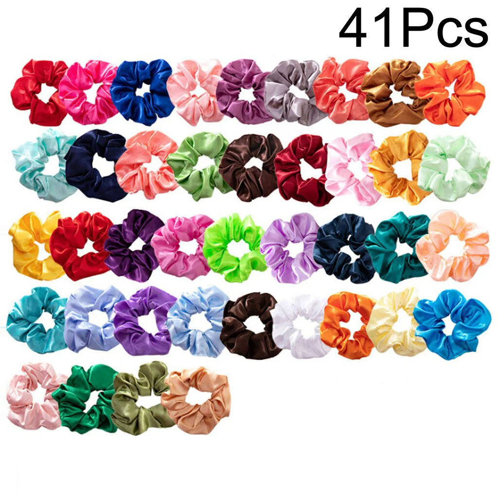 Colorful Silk Satin Scrunchie Set 60Pcs Strong Elastic Bobble Hair Bands Traceless Hair Rope Accessory for Ponytail Holder - Deanwangkt