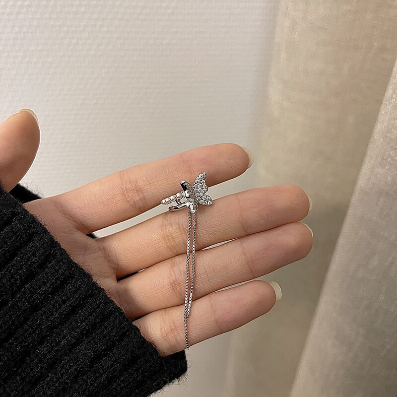 deanwangkt Fashion Design Korean Delicate Zircon Butterfly Clip Earrings Women Elegant Pearl No Piercing Cartilage Ear Jewelry - Deanwangkt