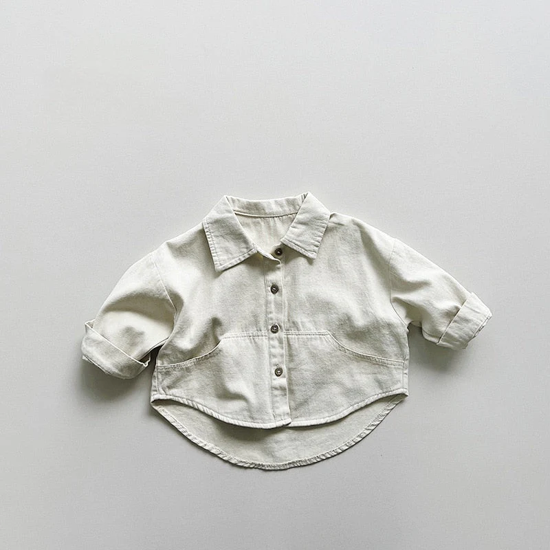 deanwangkt Autumn Boys solid color cotton shirts Girls brief turn-down collar casual shirt Kids Tops - Deanwangkt