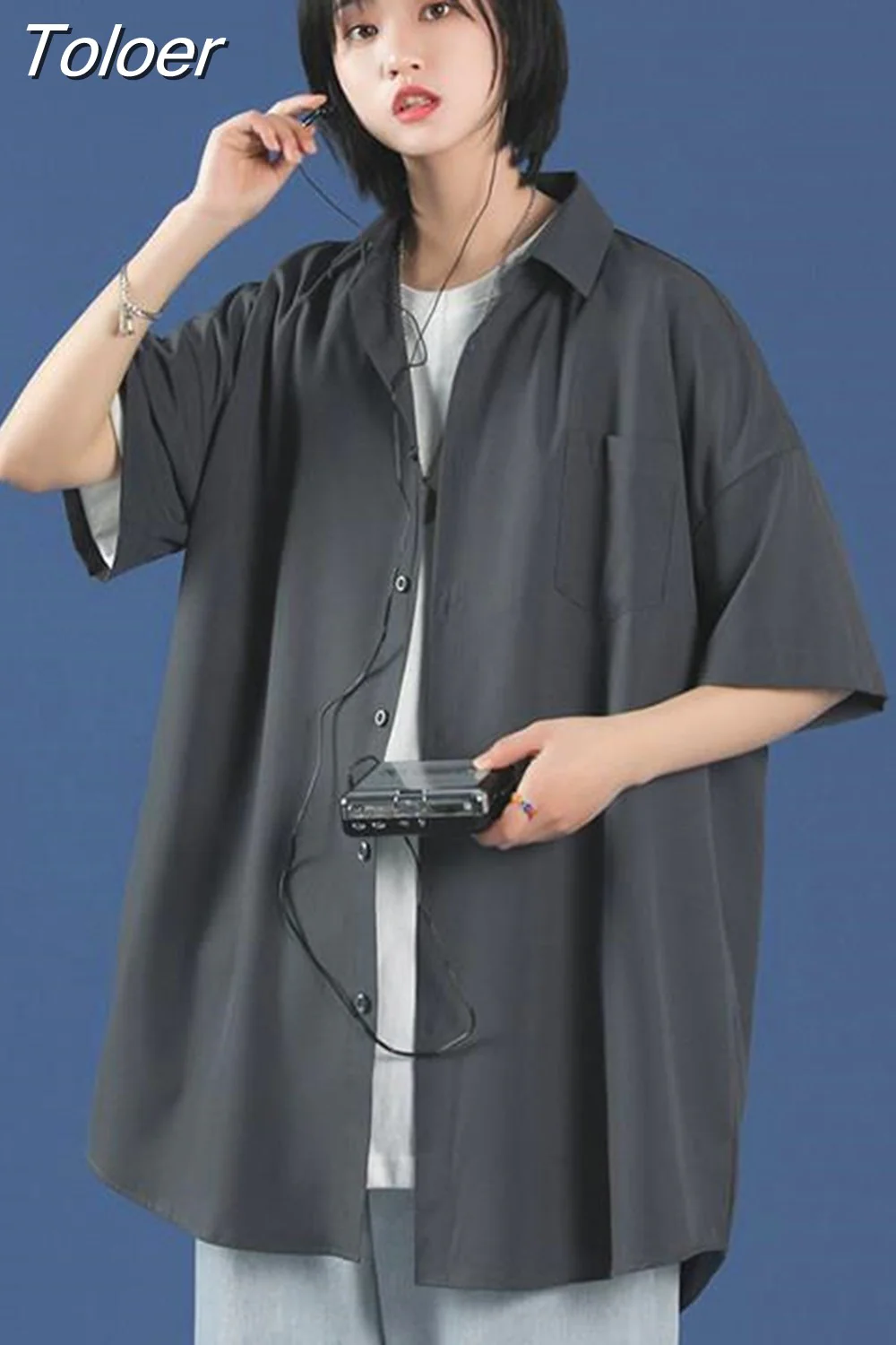 deanwangkt Oversized Shirt for Women Streetwear Long Sleeve  Summer Harajuku Men's Shirts Student Short Sleeve Top Blouse - Deanwangkt