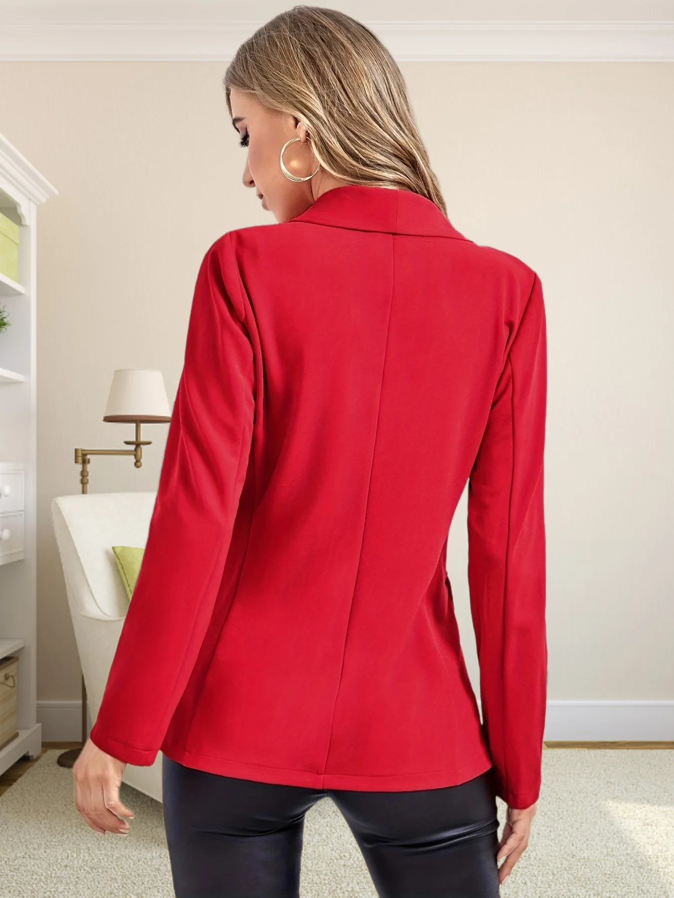 deanwangkt-1 Solid One Button Blazer, Elegant Long Sleeve Work Office Outerwear, Women's Clothing - Deanwangkt