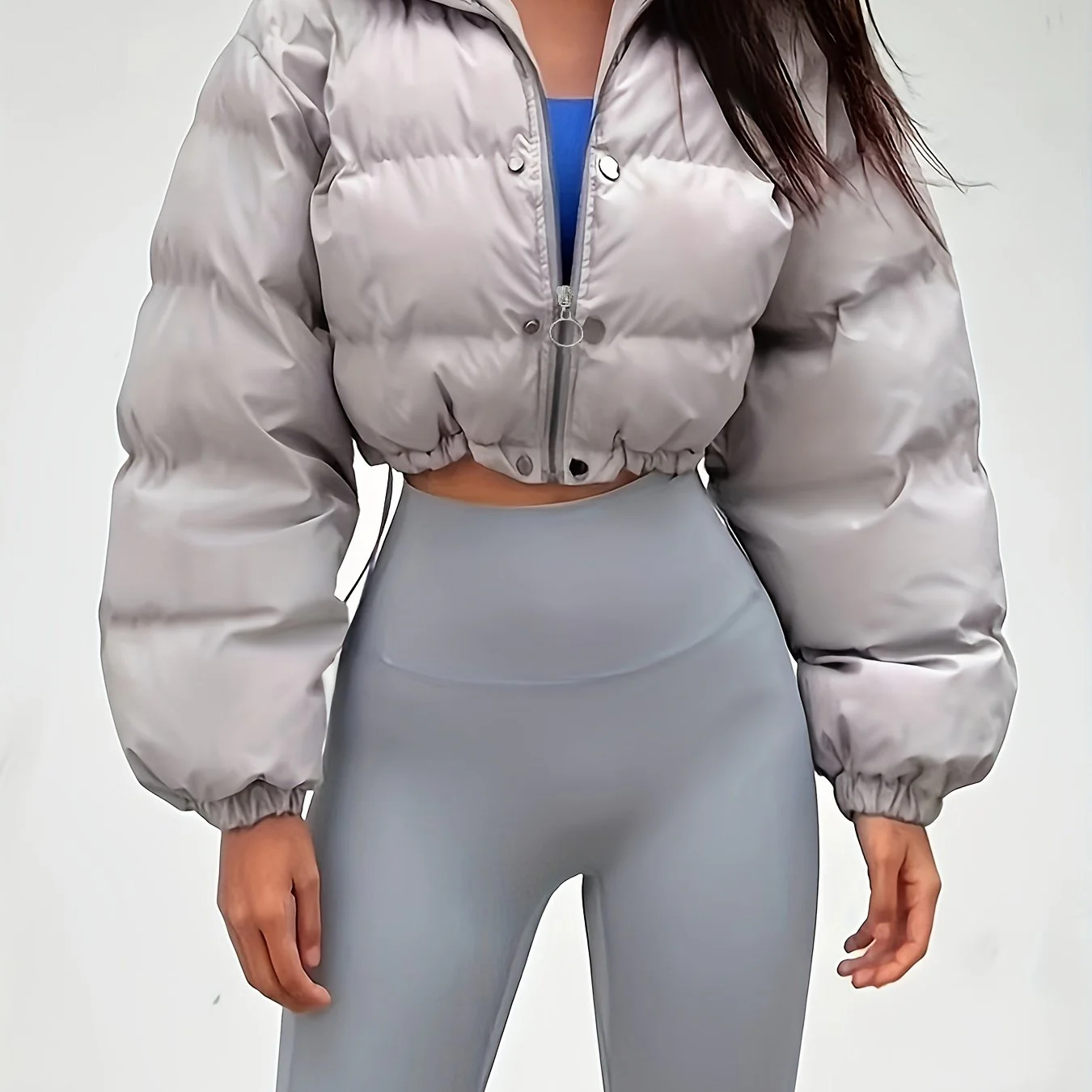 Solid Full Zipper Crop Coat, Warm Stand Collar Lightweight Coat, Outerwear For Fall & Winter, Women's Clothing - Deanwangkt