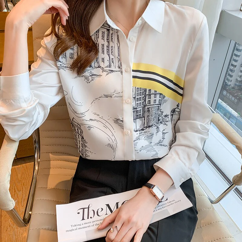 deanwangkt printing ladies shirts Women's chiffon Blouses  Spring Autumn Long Sleeve Shirts Tops Blusas Mujer - Deanwangkt