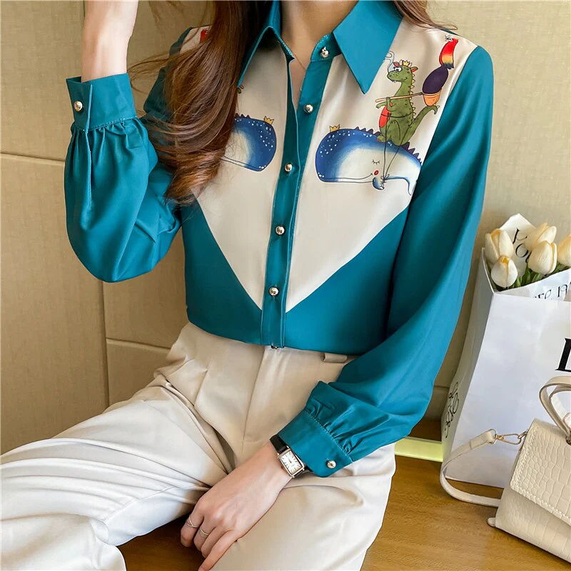 deanwangkt fashion printing ladies shirts Women's Blouses  Spring Summer Long Sleeve Shirts Tops Blusas Mujer - Deanwangkt
