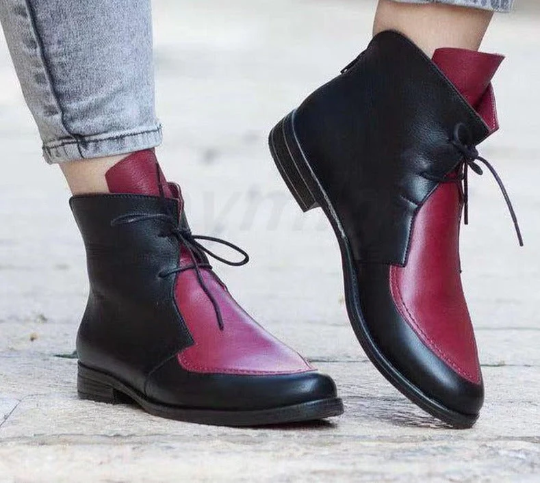 DEANWANGKT England Style  Boots for Women New Autumn Winter PU Leather Short Ankle Boots Ladies Motorcycle Boots Women Shoes - Deanwangkt