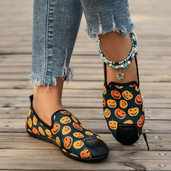 deanwangkt - Halloween Cream White Casual Patchwork Printing Round Comfortable Flats Shoes - Deanwangkt