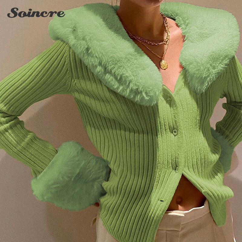 deanwangkt Fashion Fluffy Faux Fur Knitted Top Coats Women Autumn Winter Button Up Long Sleeve Warm Overcoats Casual High Street Jackets - Deanwangkt