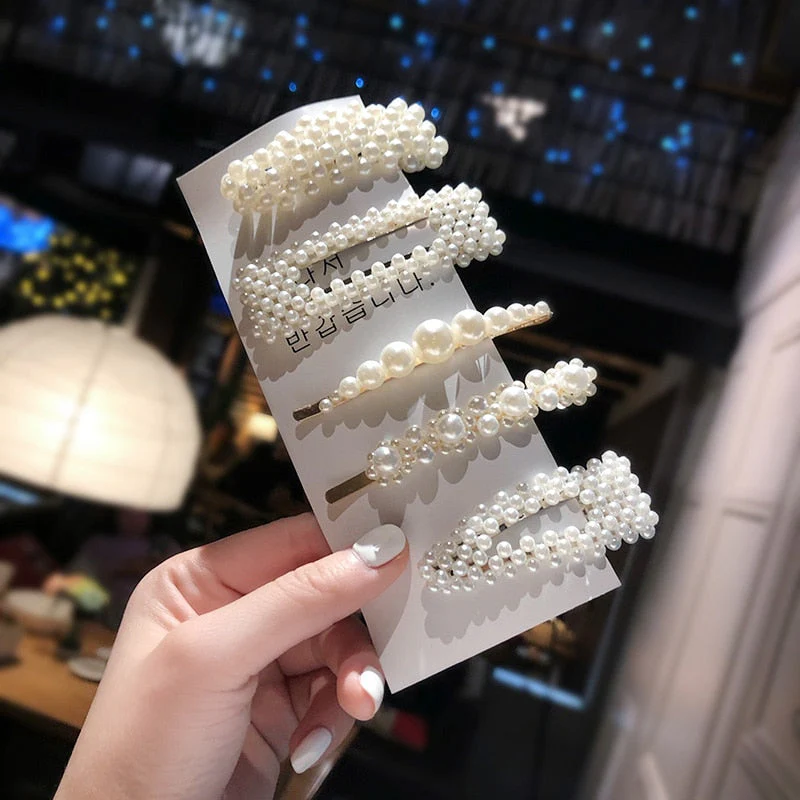 3/4/5pcs/Set Women Girls Elegant Full Pearls Geometric Hair Clips Sweet Hair Ornament Hairpin Barrette Headband Hair Accessories - Deanwangkt