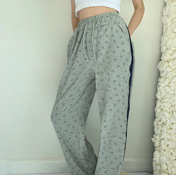 deanwangkt - Smiley Face Split Sweat Pants ~ HANDMADE // Grey - Deanwangkt