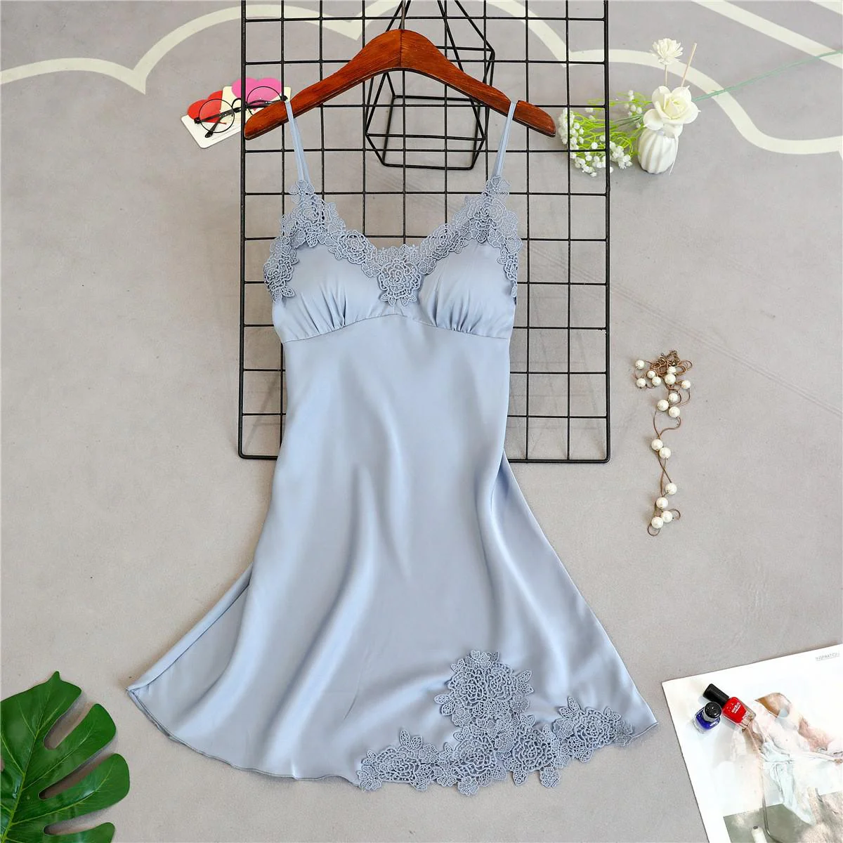 deanwangkt Brand New Chinese Women Robe Satin Nightgown Sexy Nightshirt Sleepwear Lace Bath Gown Summer Casual Home Night Dress Nighty - Deanwangkt