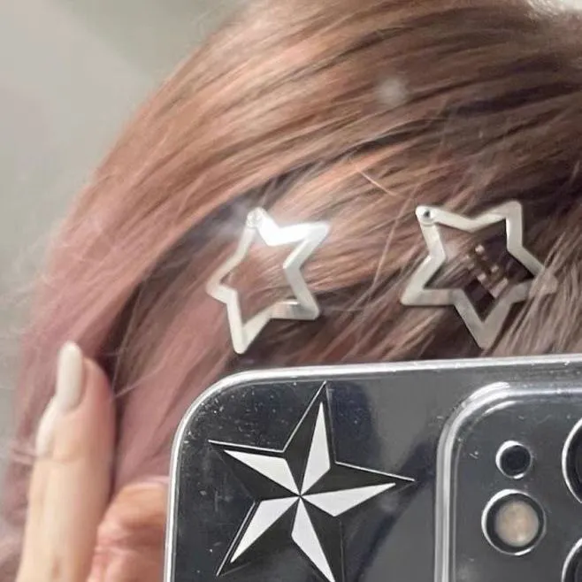 deanwangkt 10Pcs Silver Star BB Hairclips Girls Y2K Cute Star Barrettes Women Simple Metal Snap Clip Headdress Hair Jewelry Accessories - Deanwangkt