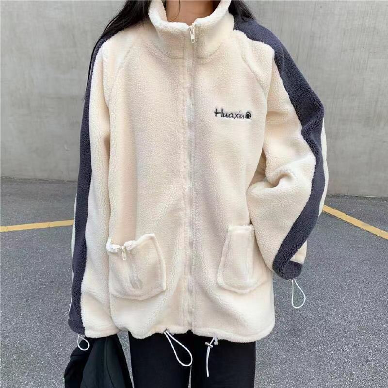deanwangkt Oversize Women Hoodie Korean Fashion Autumn Winter Warm Harajuku Lamb Wool Zipper Hoodies Casual Thick Sweatshirt Loose - Deanwangkt