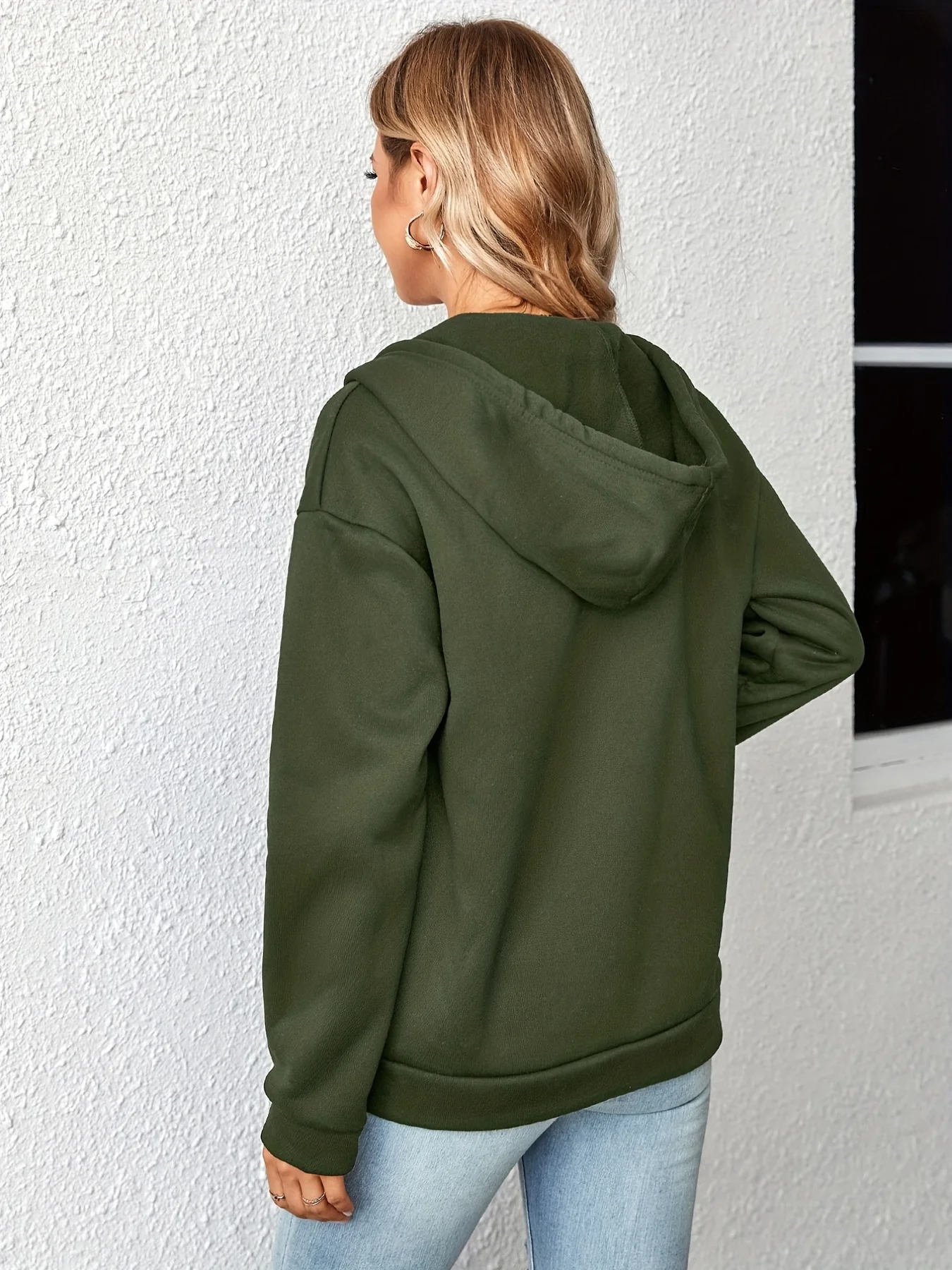 deanwangkt-1  Kangaroo Pocket Zipper Up Hoodie, Casual Long Sleeve Drawstring Hoodies Sweatshirt, Women's Clothing - Deanwangkt