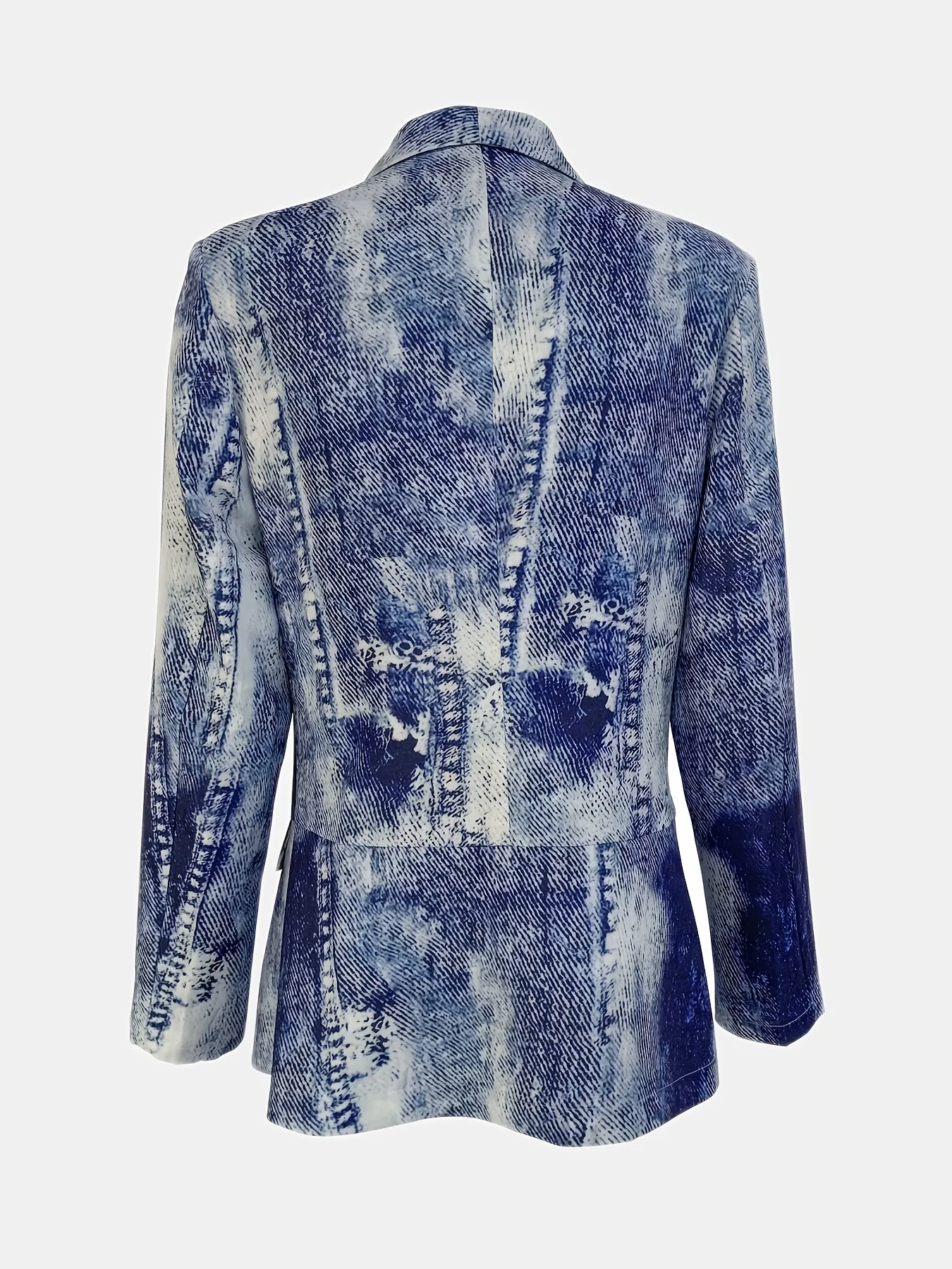 deanwangkt-1 Denim Print Double Breasted Lapel Neck Blazer, Casual Long Sleeve Blazer For Office & Work, Women's Clothing - Deanwangkt