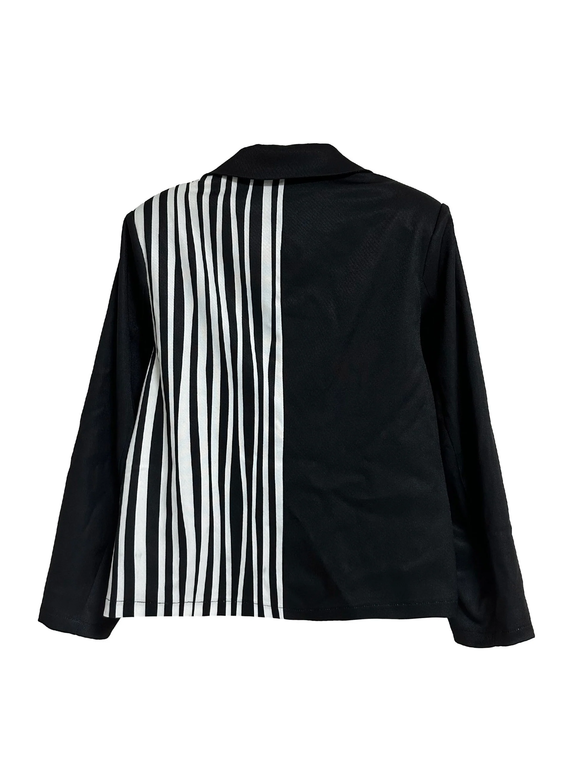 deanwangkt Plus Size Casual Blazer, Women's Plus Colorblock Stripe Print Button Decor Long Sleeve Lapel Collar Blazer - Deanwangkt