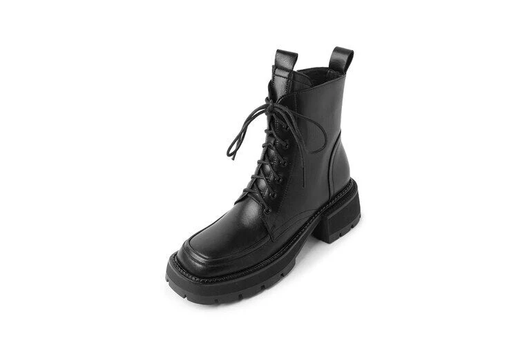 deanwangkt Autumn Boots   NEW Fall Shoes Women Split Leather Boots Square Toe Chunky Heel Women Boots Winter Solid Platform Boots for Women botas de mujer - Deanwangkt