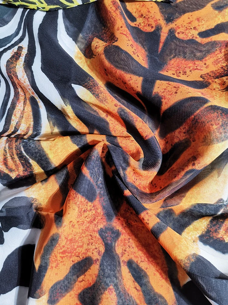 deanwangkt Over Size Chiffon Beach Cover-up Leopard Print Bohemian Dress Pareos Beach Wear Swimsuit Cover Up Maxi Dress Robe De Plage - Deanwangkt