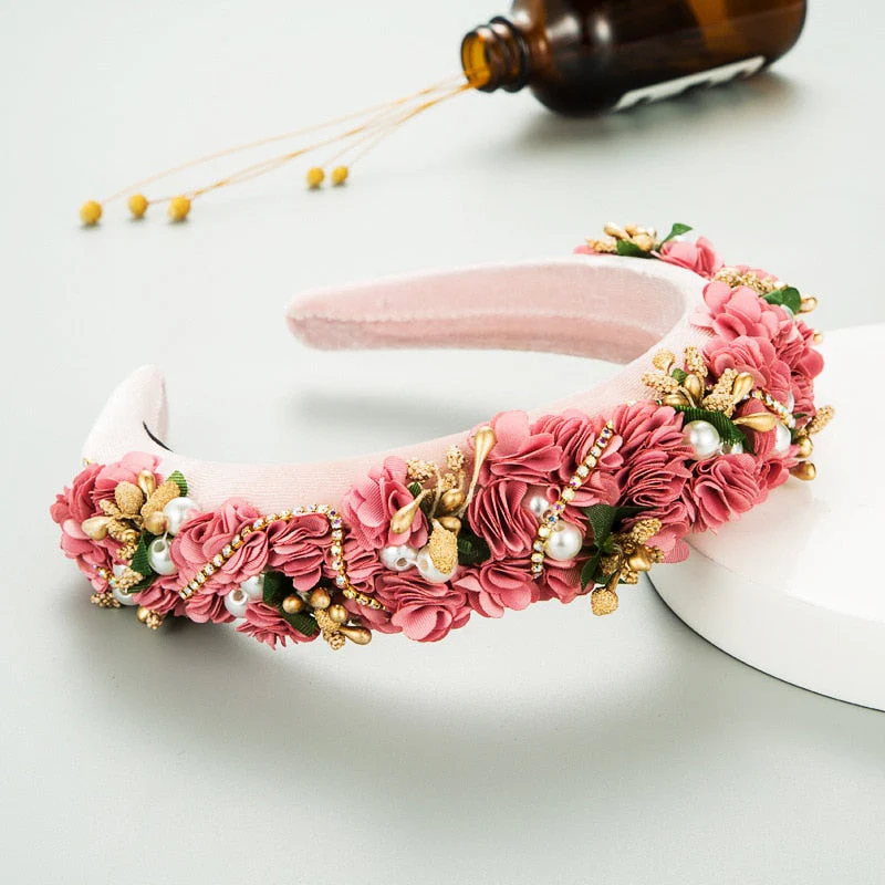 Baroque Hand Made Pearl Beading Gemstone Retro Luxury Hairbands ZA Hair Accessories Hair Bows Flower Crown Headbands For Women - Deanwangkt