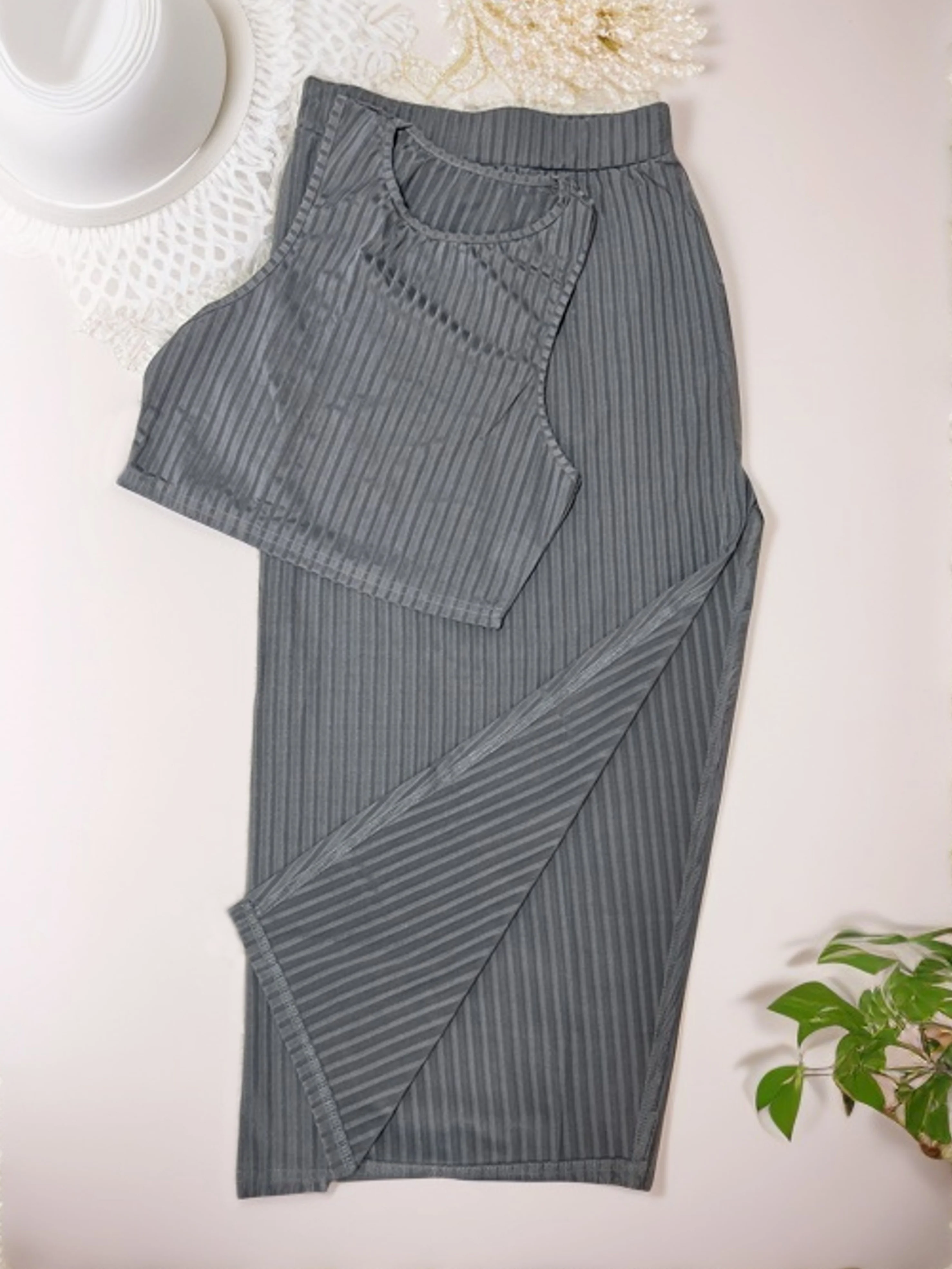 Sexy Matching Two-piece Skirt Set, Crop Tank Top & Split Skirt Outfits, Women's Clothing - Deanwangkt