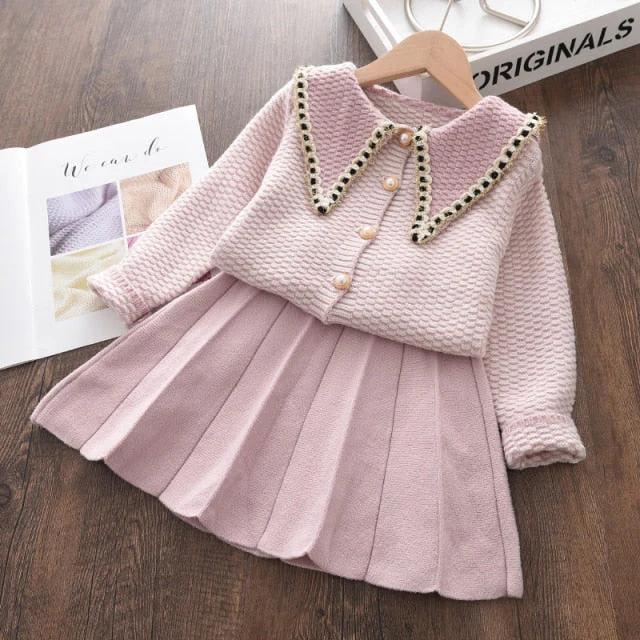 deanwangkt Bear Leader Kids Christmas Sweet Knitwear Suits Girls Baby Plaid Sweaters Coats Suspender Dress Outfits Princess Clothes Sets - Deanwangkt