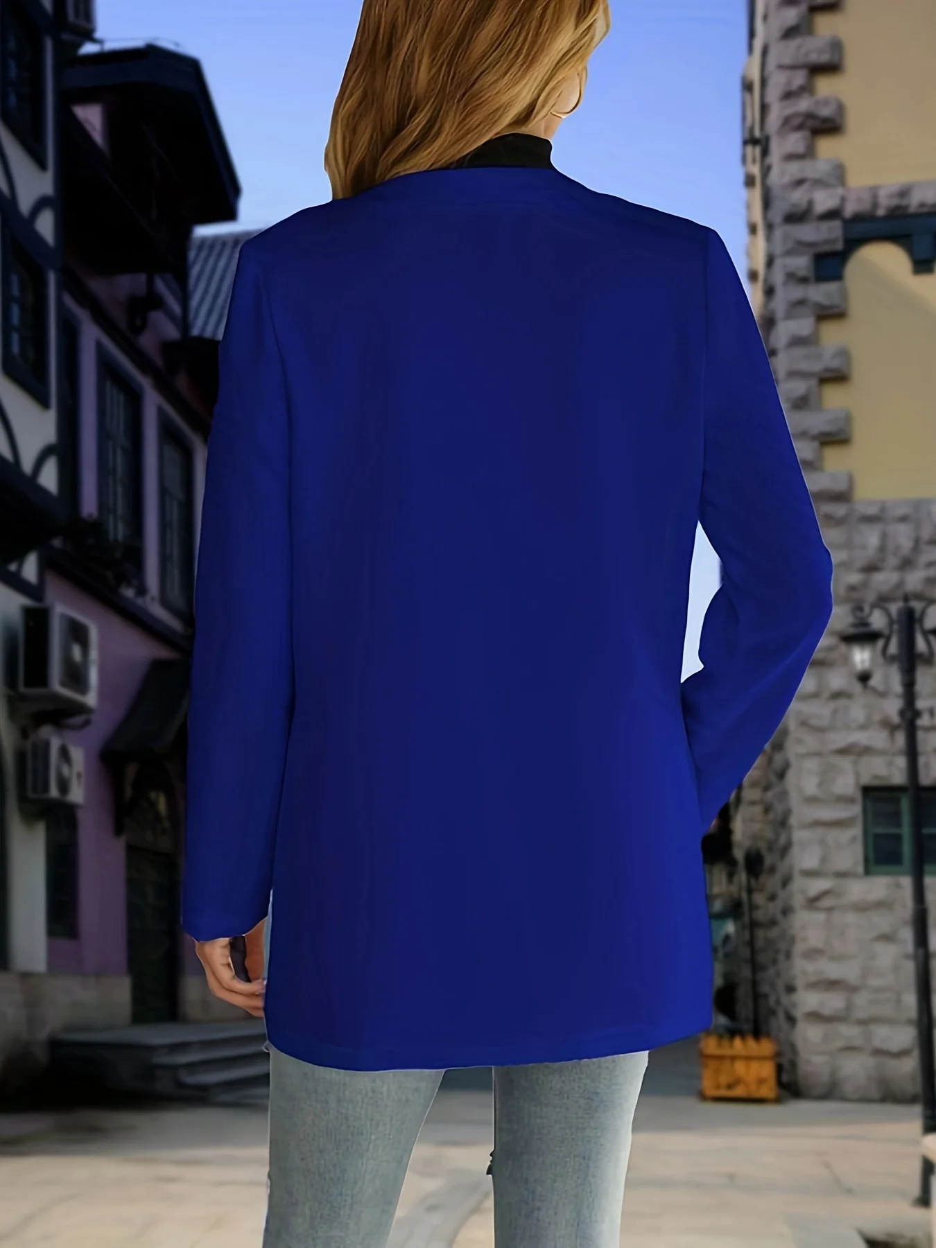 deanwangkt-1 Solid Open Front Blazer, Casual Long Sleeve Work Office Outerwear, Women's Clothing - Deanwangkt