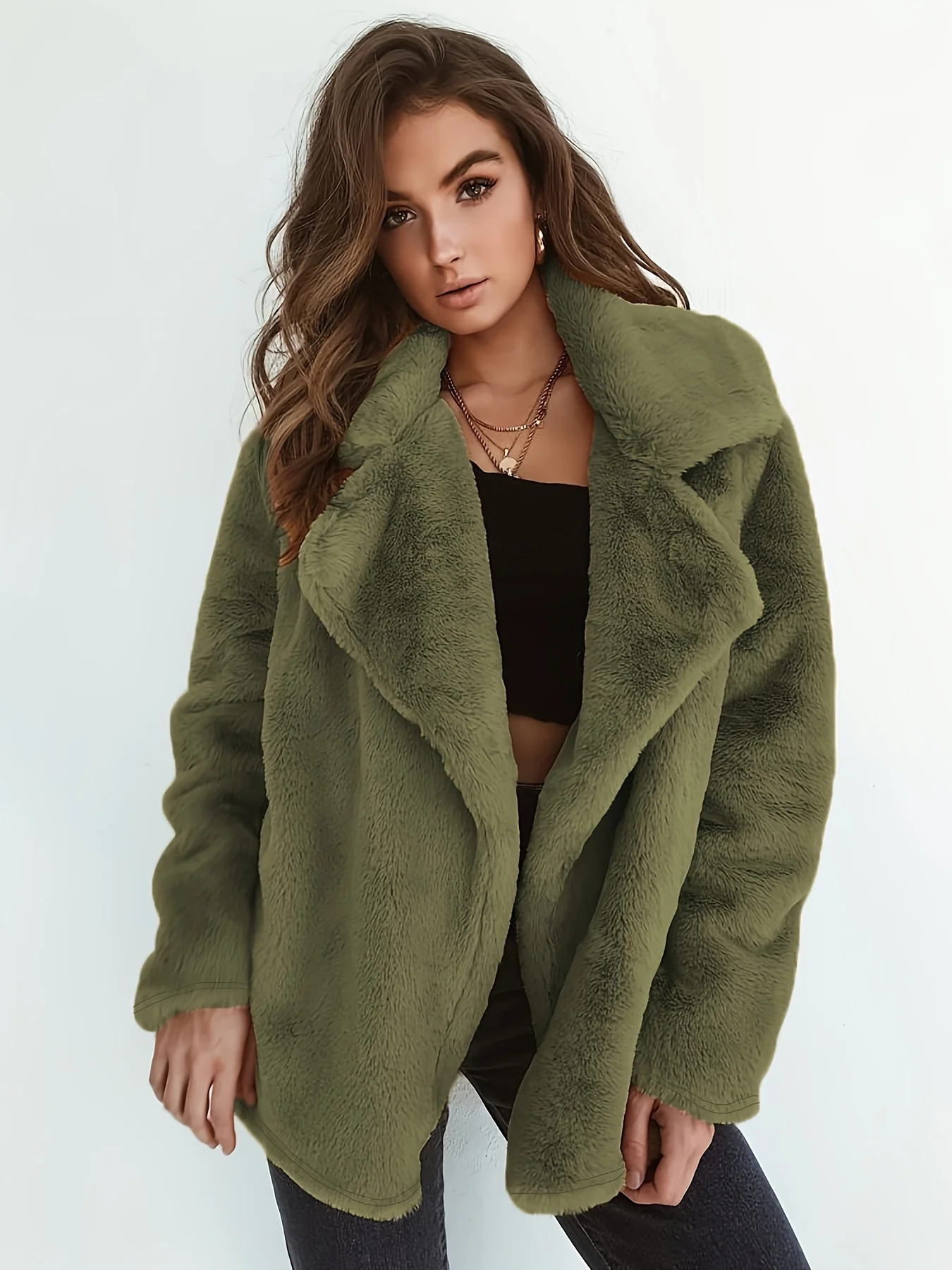 deanwangkt-1  Casual Fuzzy Jacket, Teddy Collared Long Sleeve Fashion Loose Fall & Winter Bodycon Outerwear, Women's Clothing - Deanwangkt