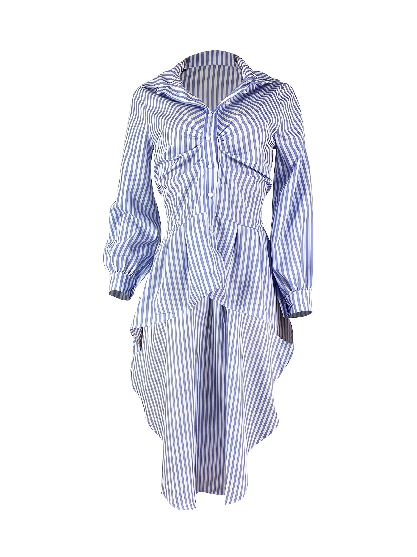 Women's Striped Asymmetrical Tops, Long Sleeve Button Down Shirts, Casual Every Day Shirts, Women's Clothing - Deanwangkt