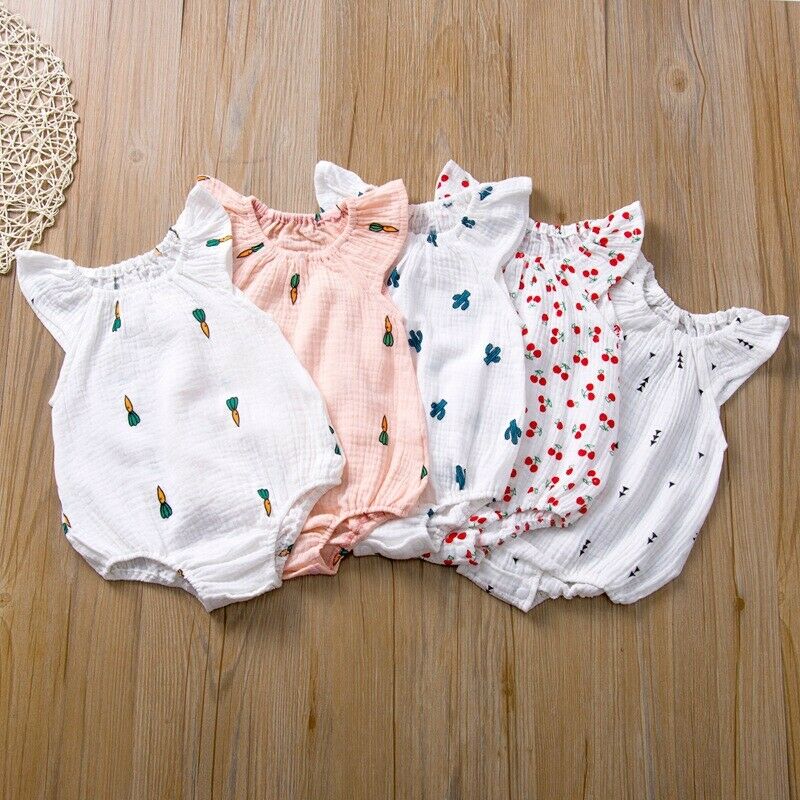 Baby Girls Romper Summer Infant Unisex Newborn Sleeveless Girls Print One-pieces Jumpsuit Baby Cotton Linen Soft Clothes Outfits - Deanwangkt