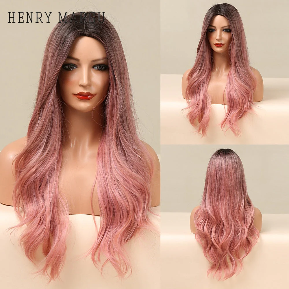 Long Ombre Brown Light Ash Platinum Blonde Wavy Wigs Cosplay Party Synthetic Wig for Women High Temperature Fibre - Deanwangkt