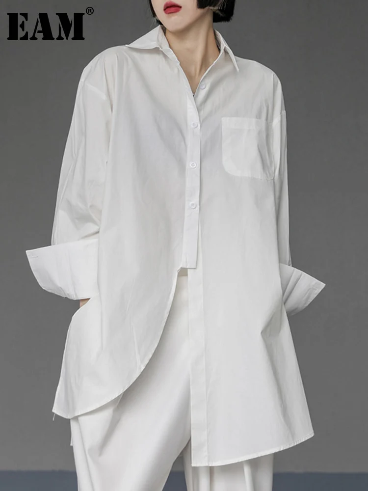 deanwangkt Women White Irregular Big Size Blouse New Lapel Long Sleeve Loose Fit Shirt Fashion Tide Spring Autumn  1DE1982 - Deanwangkt