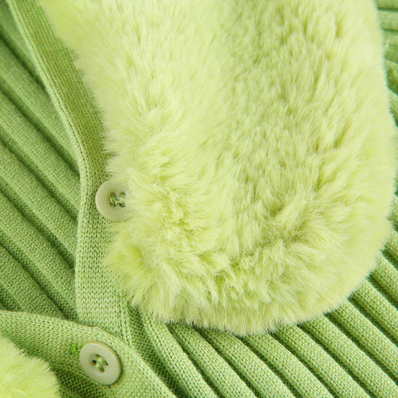 deanwangkt Fashion Fluffy Faux Fur Knitted Top Coats Women Autumn Winter Button Up Long Sleeve Warm Overcoats Casual High Street Jackets - Deanwangkt