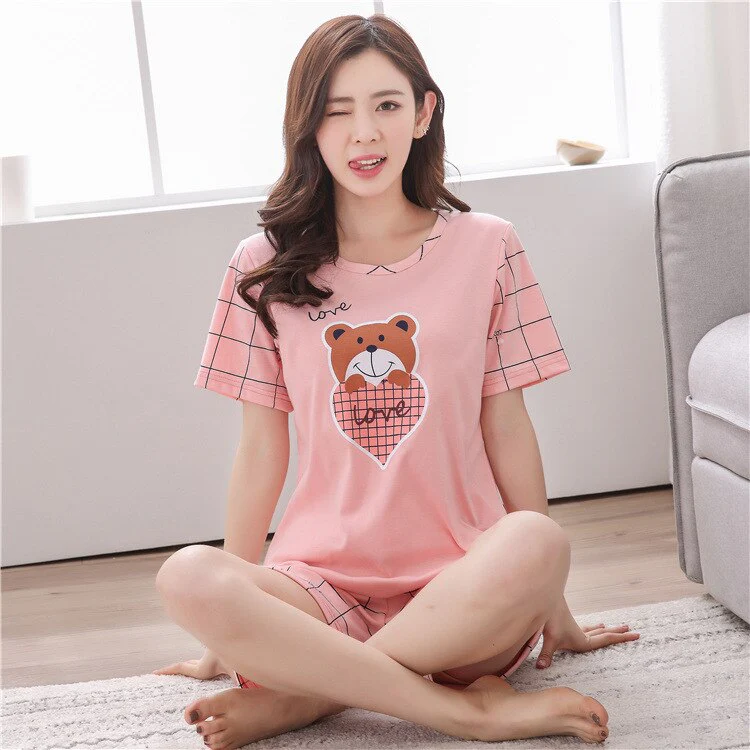 Girl Sleepwear Cartoon Summer Women Pajamas Set Pijama Short Women Pyjamas Suit Female Clothing  Nightwear - Deanwangkt