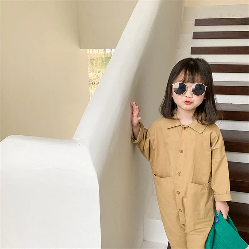 deanwangkt Spring Autumn boys girls cartoon denim jumpsuits fashion unisex kids loose casual one-piece clothes - Deanwangkt