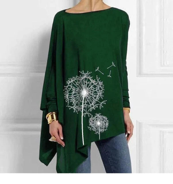 deanwangkt Cotton Irregular Women Blouses  Spring Female Print Tops Casual O Neck Long Sleeve Blouse Lady Tunic Plus Size Blusas Shirts - Deanwangkt